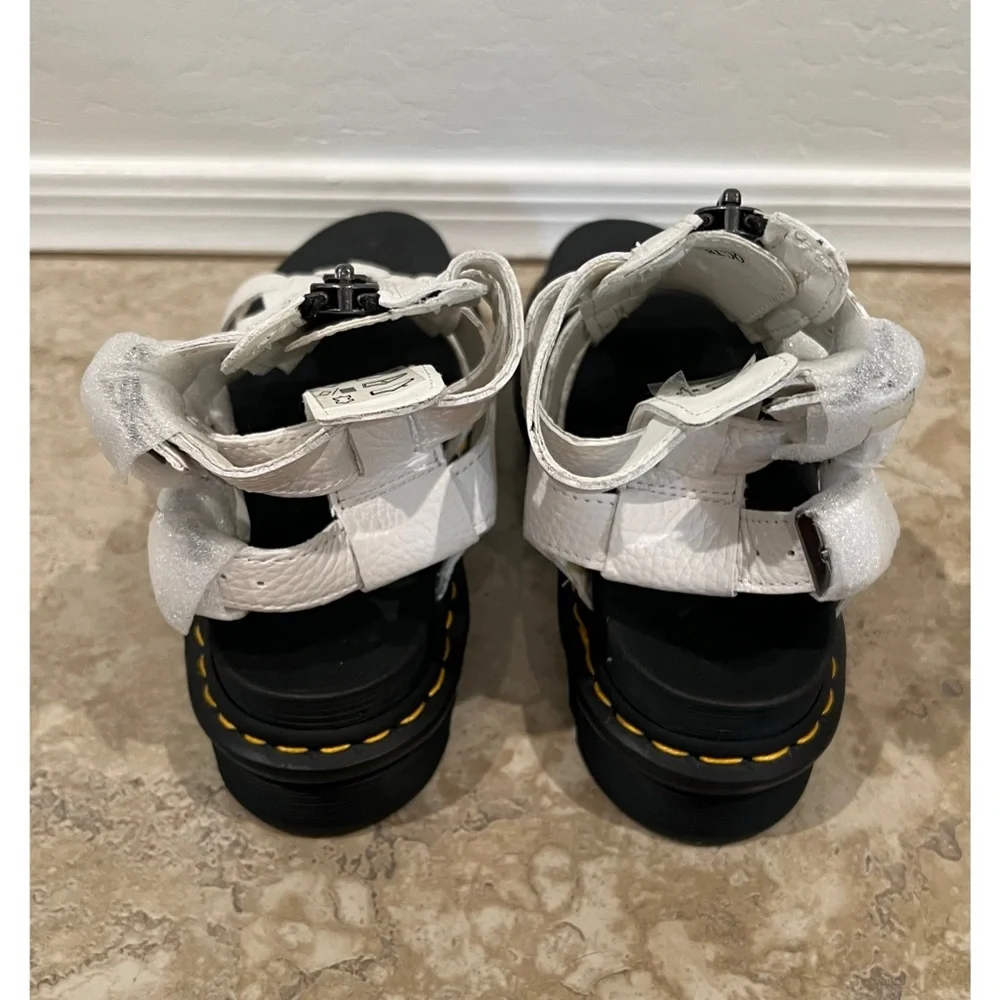 NEW Dr. Martens Olson Zipped Leather Strap Sandals White Milled Napa